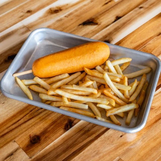 Corn Dog with French Fries.